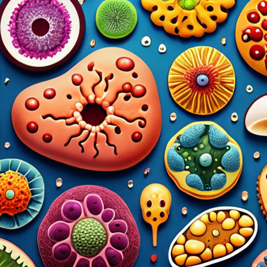 **

"A vibrant, colorful illustration depicting a diverse gut microbiome ecosystem. Show various types of bacteria, fungi, and viruses interacting in a healthy gut environment. The background should subtly include representations of the immune system, brain, and body weight scales, symbolizing the gut's influence on these areas."

**