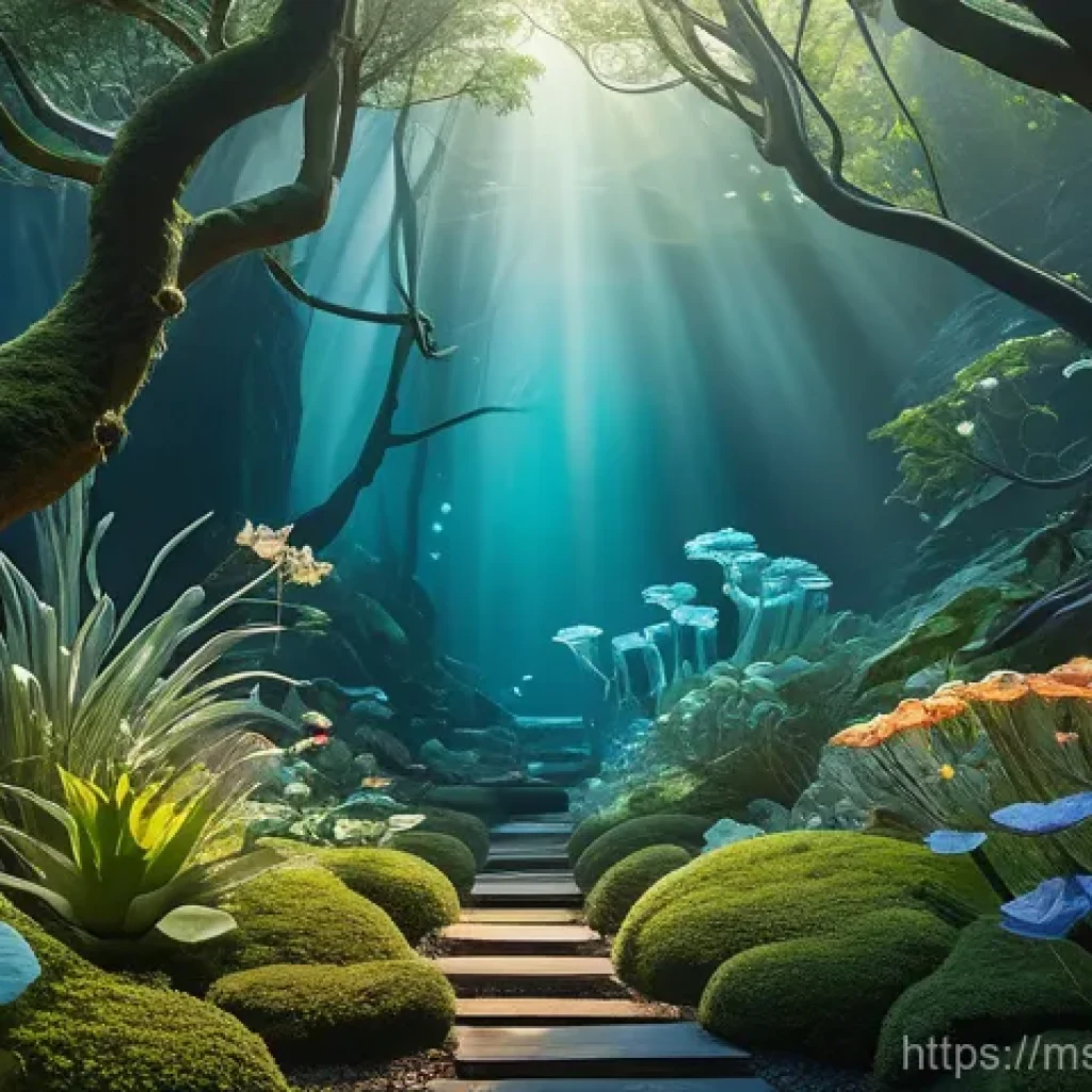 마이크로바이옴과 세균총의 다원화 - **A Flourishing Inner Garden:** Imagine a translucent, abstract representation of a human torso, foc...