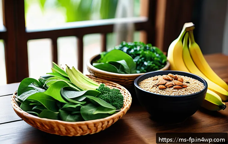 마이크로바이옴 건강을 위한 자연 요법 - A vibrant Malaysian kitchen scene showcasing a variety of natural fiber-rich foods on a traditional ...