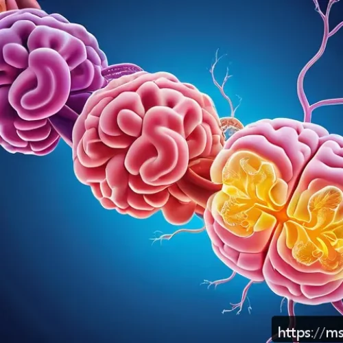 Home 31 마이크로바이옴과 불안 장애의 관계 - A vibrant and detailed illustration of the human gut-brain axis, showing a healthy intestinal tract ...