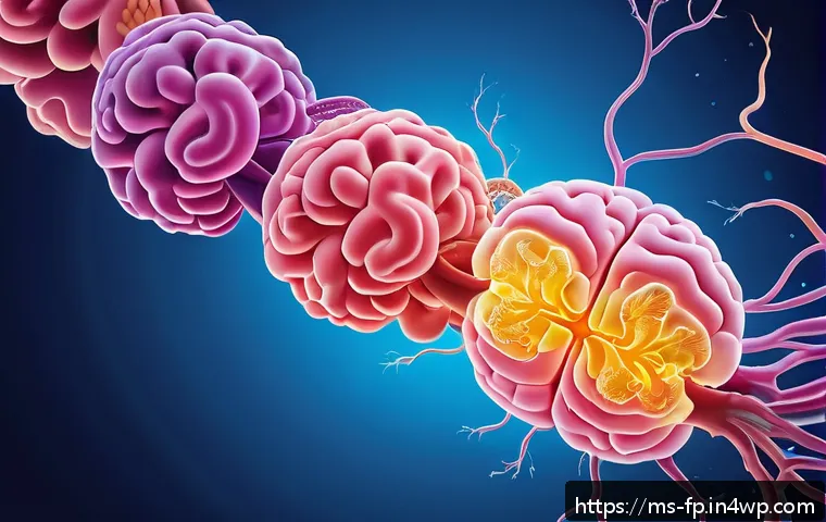 마이크로바이옴과 불안 장애의 관계 - A vibrant and detailed illustration of the human gut-brain axis, showing a healthy intestinal tract ...