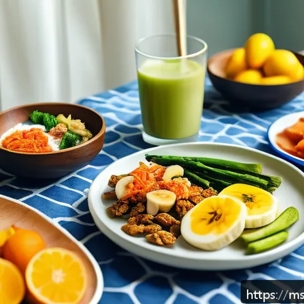 마이크로바이옴과 일상 속 스트레스 해소 방법 - A vibrant and detailed illustration of a diverse Malaysian breakfast table featuring probiotic-rich ...